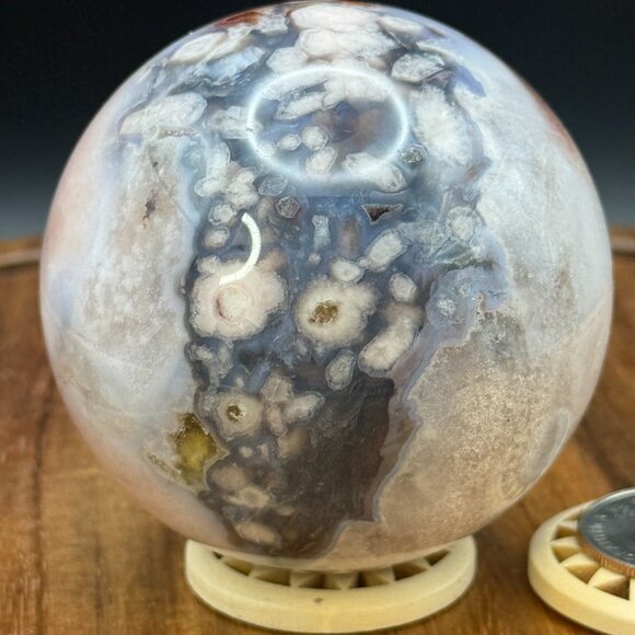 Blue Flower Agate Asterism Sakura Sphere Crystal Polished Natural 66.5mm 402.56g - Picture 6 of 11